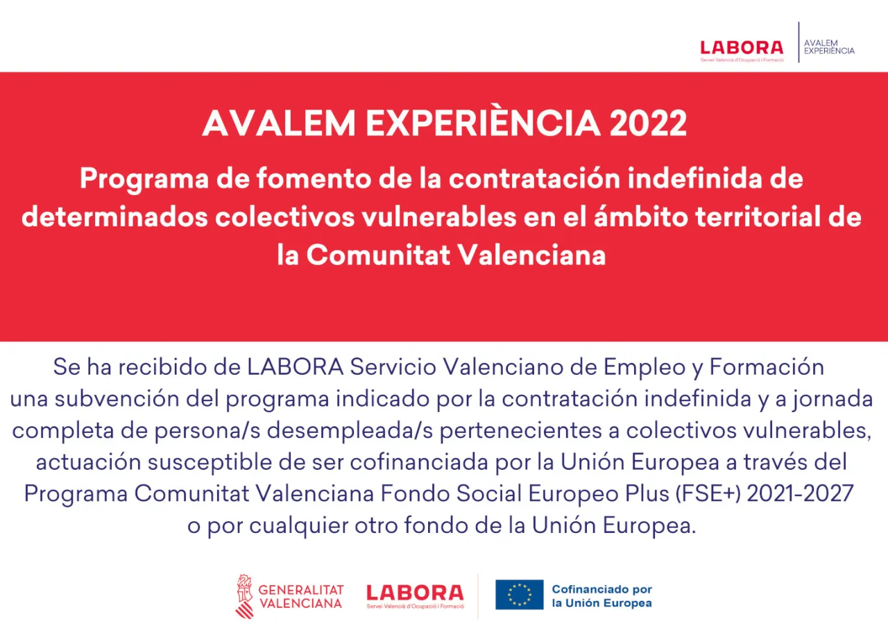 Cartel informativo AVALEM EXPERIENCIA 2022 — subvencion LABORA