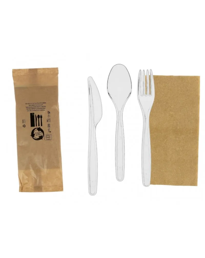 Kit 3 Cubiertos Reutilizables EcoBambú + Servilleta de Tela