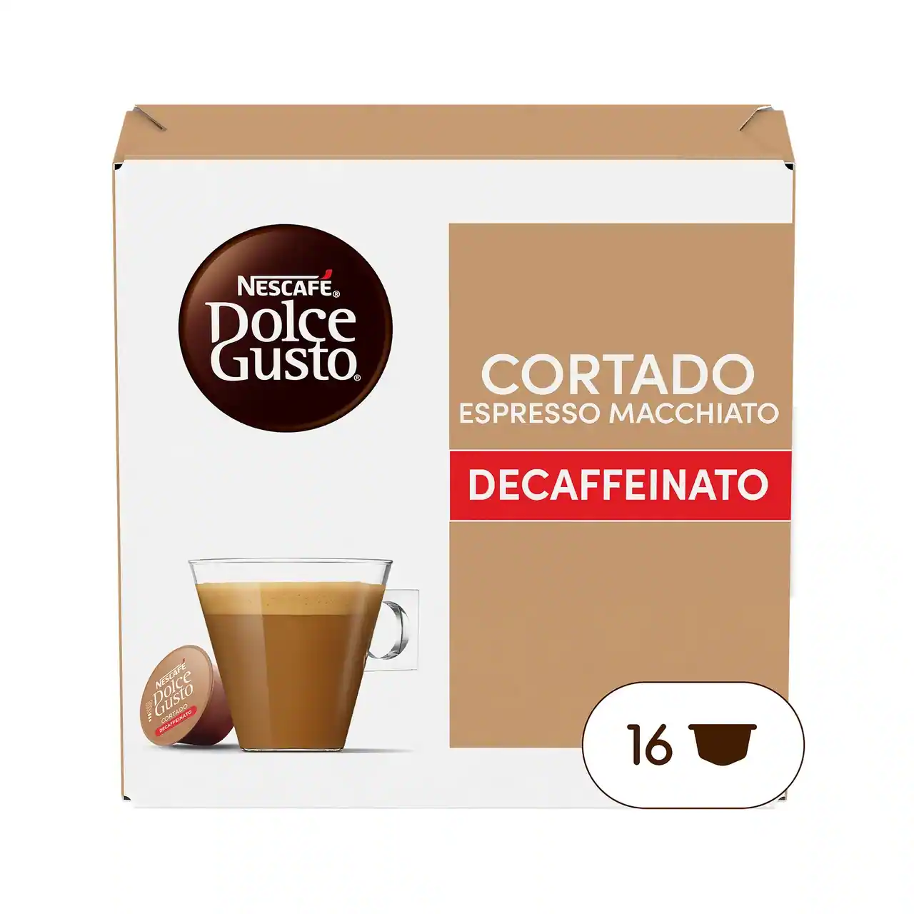 Dolce Gusto Cápsulas de Café Descafeinado Cortado, 16 unidades